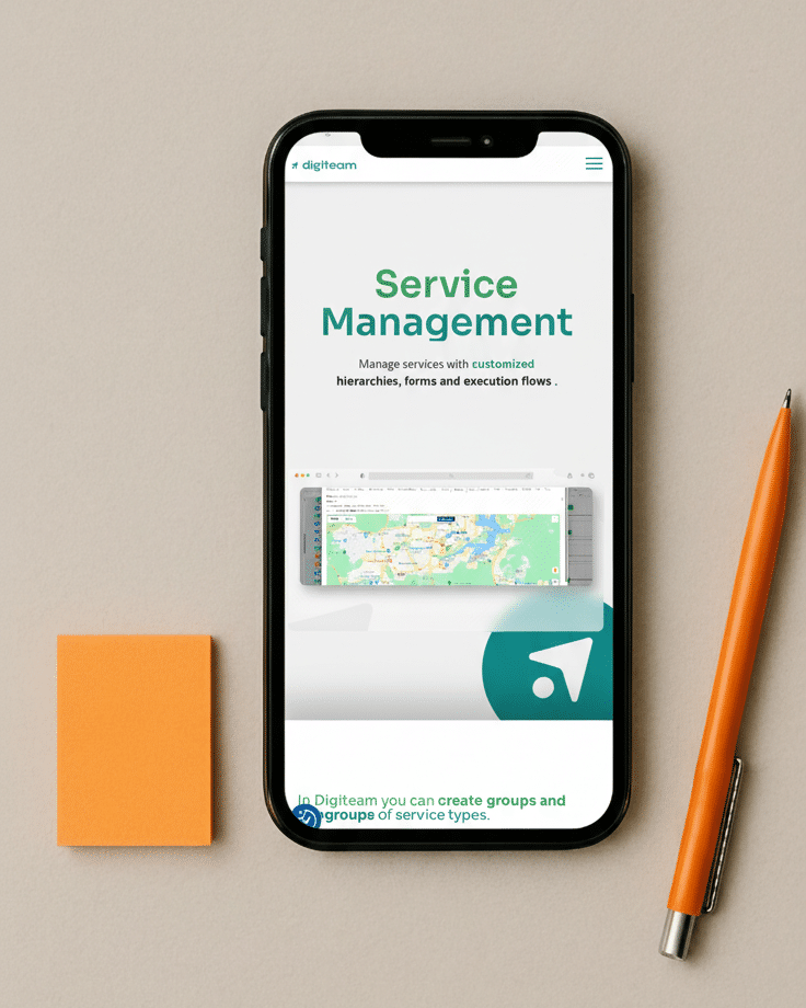Mockup de celular com site Digiteam